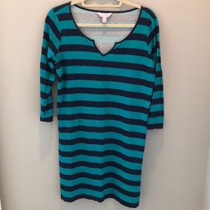 Lilly Pulitzer 100% Cotton Teal and Navy Striped Dress Size M